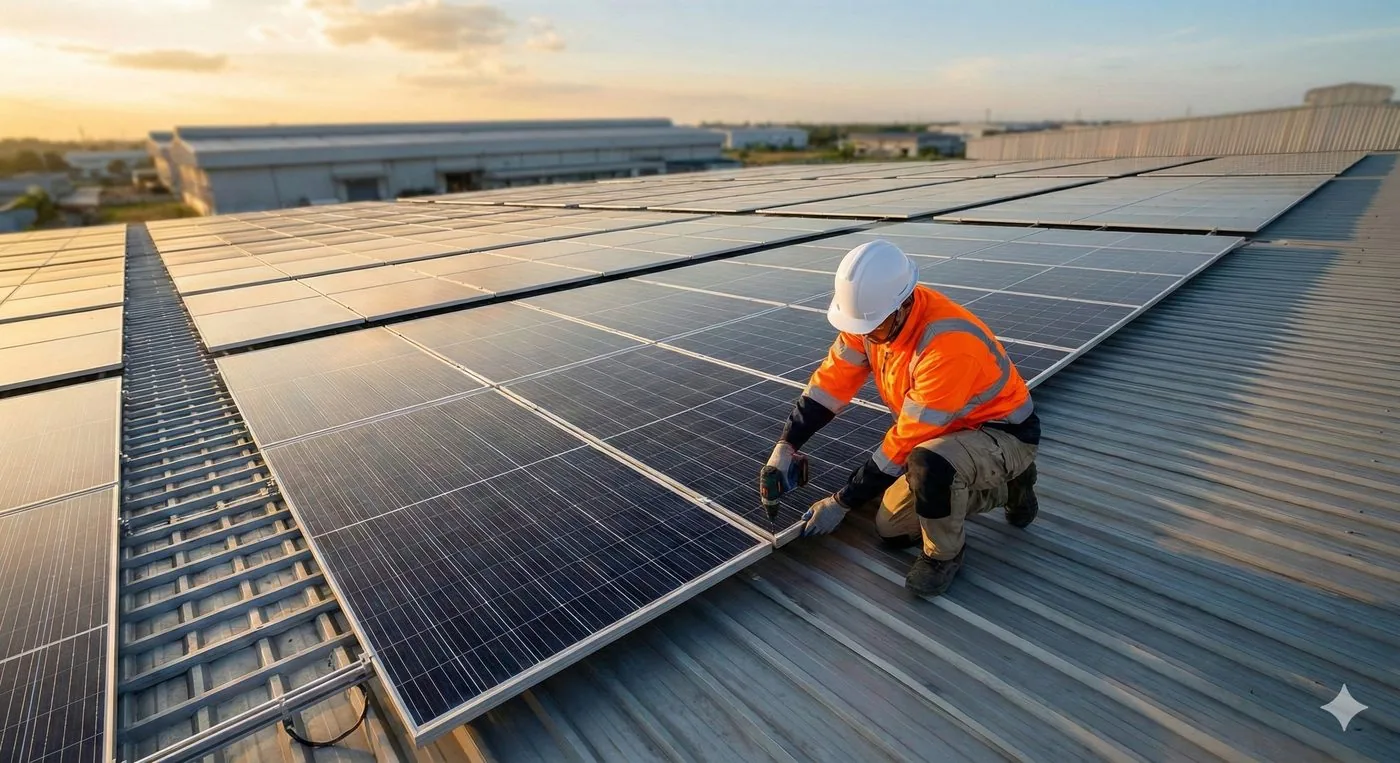 Panneaux solaires en toiture, vus de près
